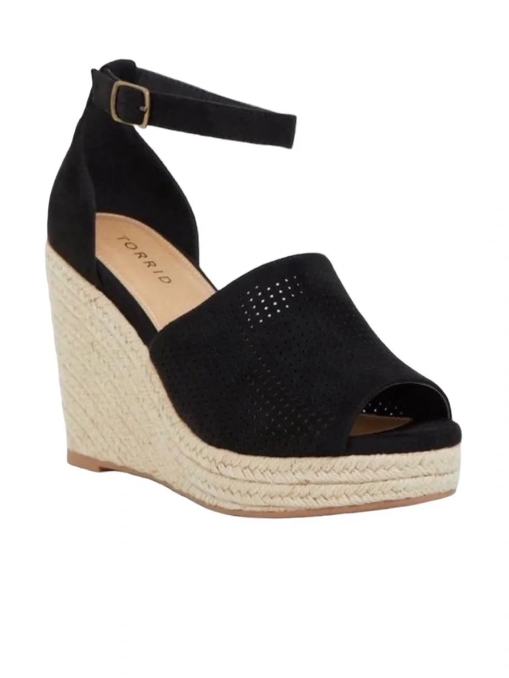 Torrid 11 Wide Perferated Espadrille Wedge Ankle Strap Casual Chic